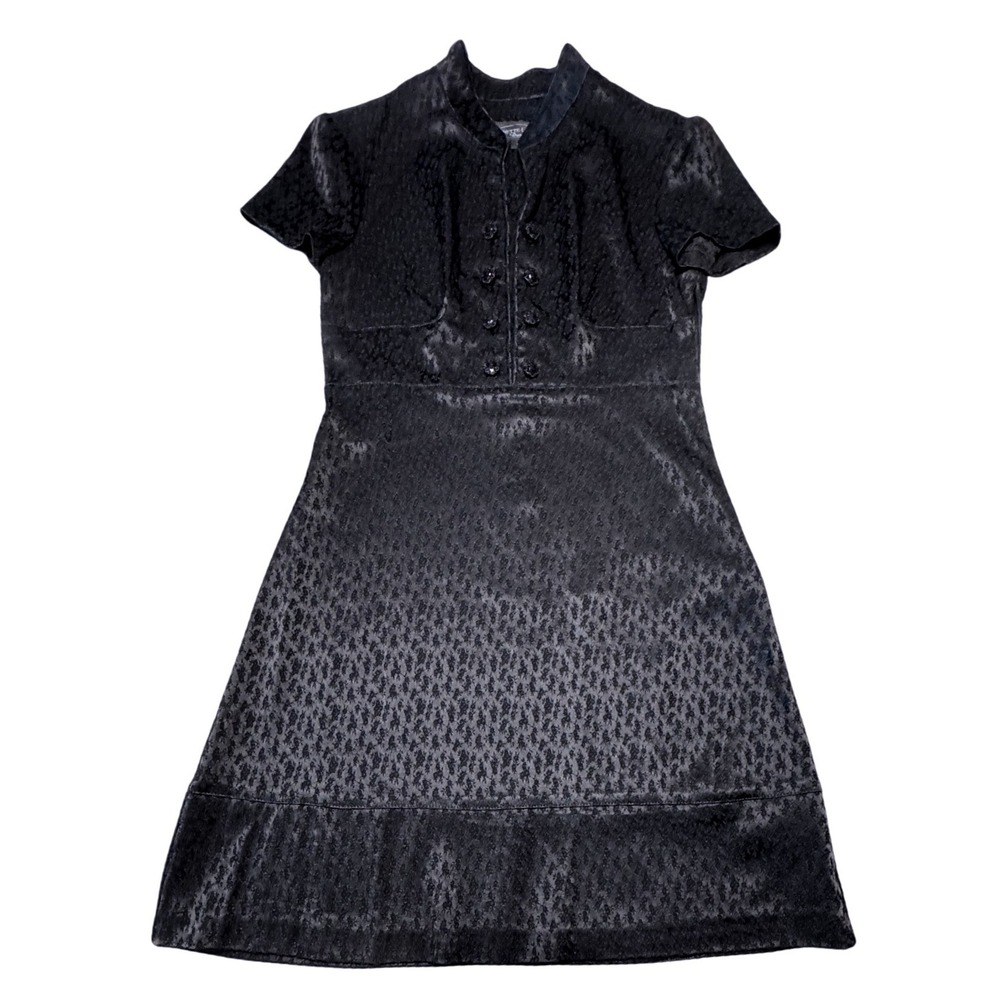 Nanette Lepore Dress Womens 2 Black Jacquard Leopard Print Mandarin Mini Dress